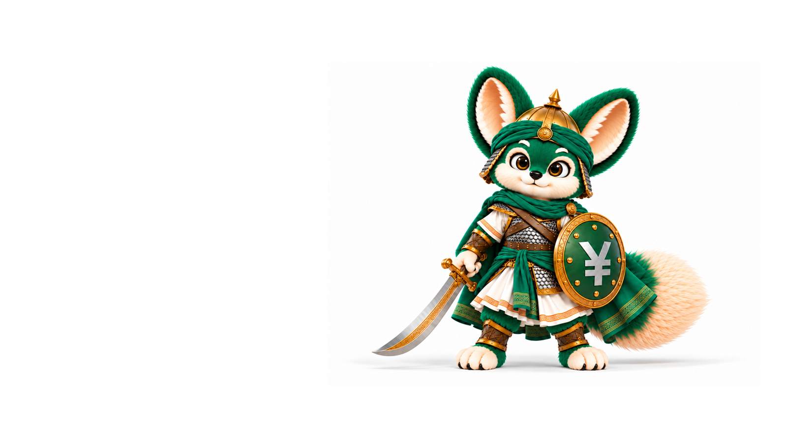Youth Technology fennec warrior mascot with sword and shield